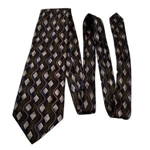 Stanley Blacker Silk Tie Mens Geometric Diamond Pattern Brown Blue Gold‎ Formal